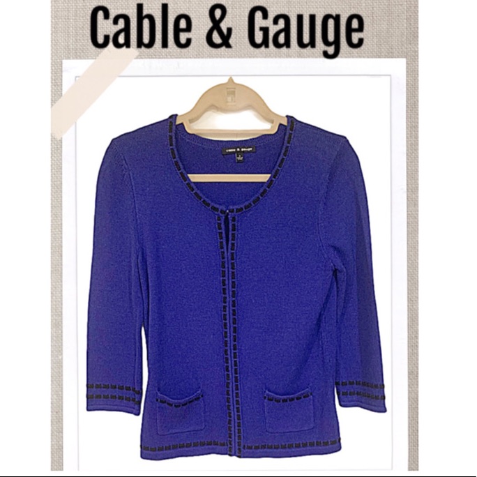 Cable & Gauge Sweater Cardigan Electric Blue Knit Cardigan Size S